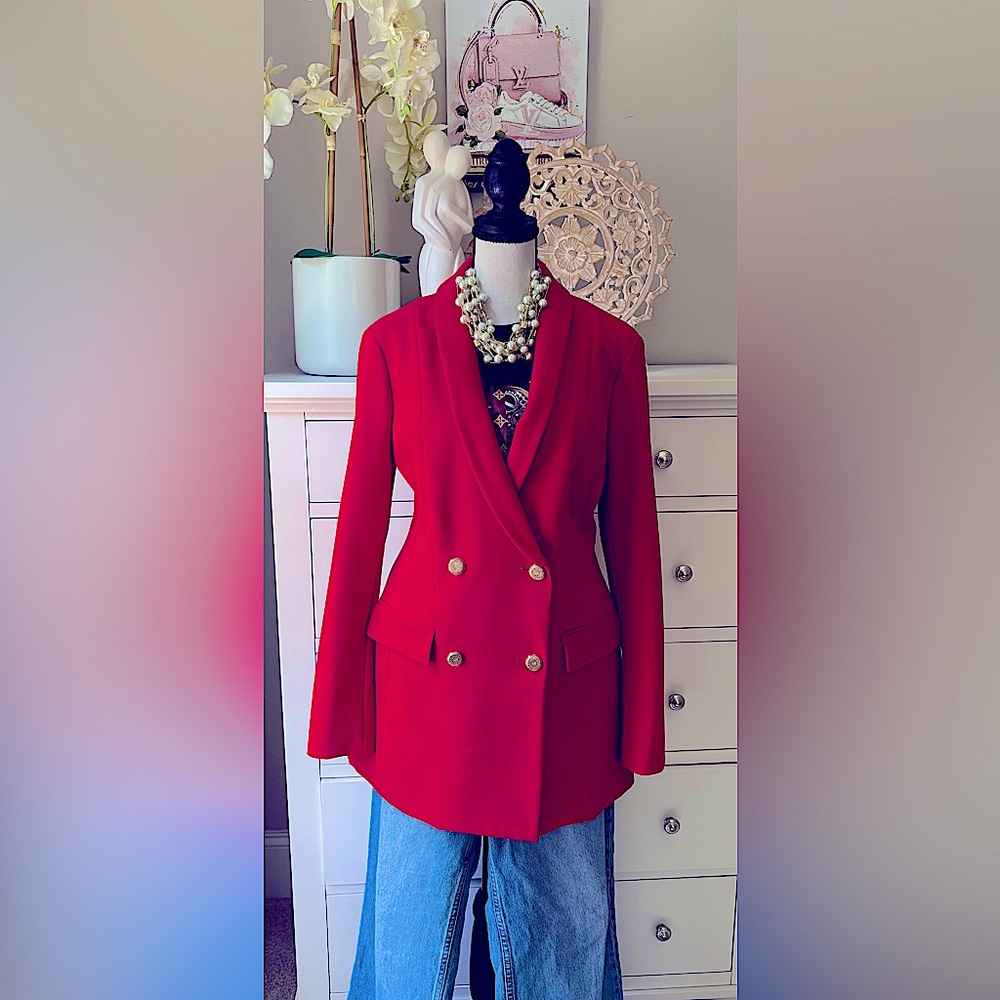 I.N.C international concepts Sz M red blazer /  button EUC